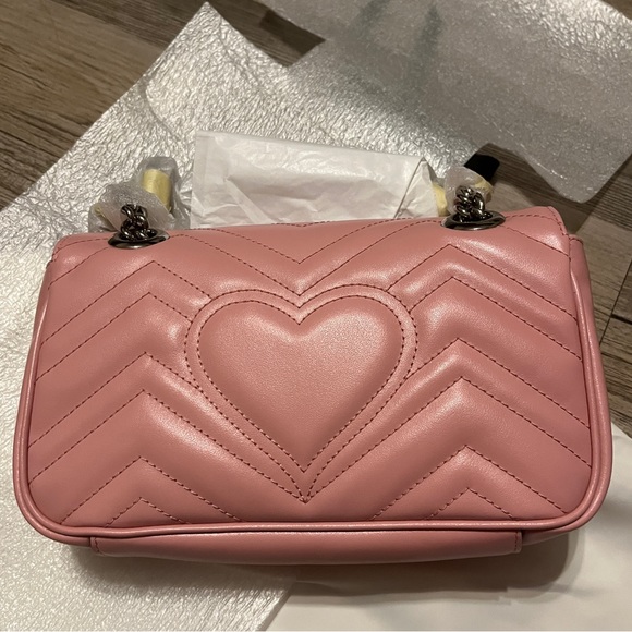 Gucci Pink Mini Marmont Purse Bag 446744 Logo Silver Hardware Leather Heart - Picture 16 of 17